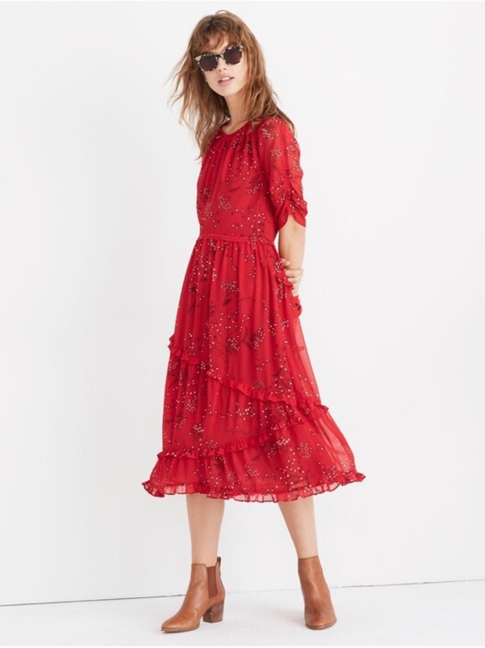 Women's Madewell Windpoppy Ruffle Midi Dress Red